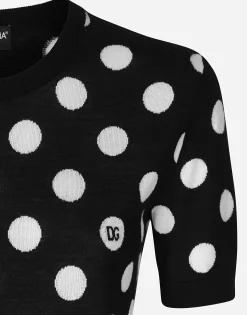 Wool and silk tank top with polka-dot inlay