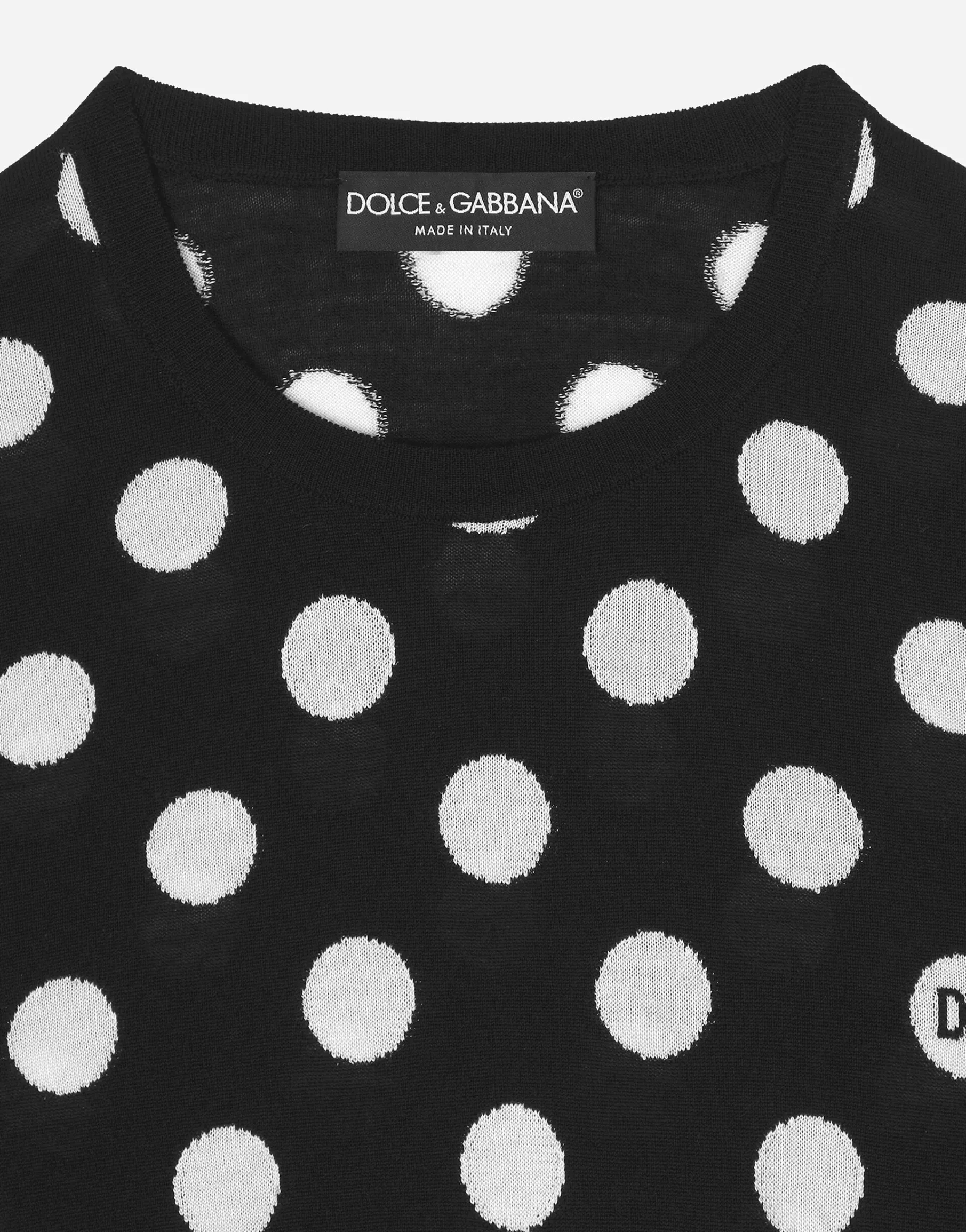 Wool and silk tank top with polka-dot inlay