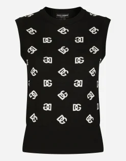 Wool and silk vest with all-over DG logo