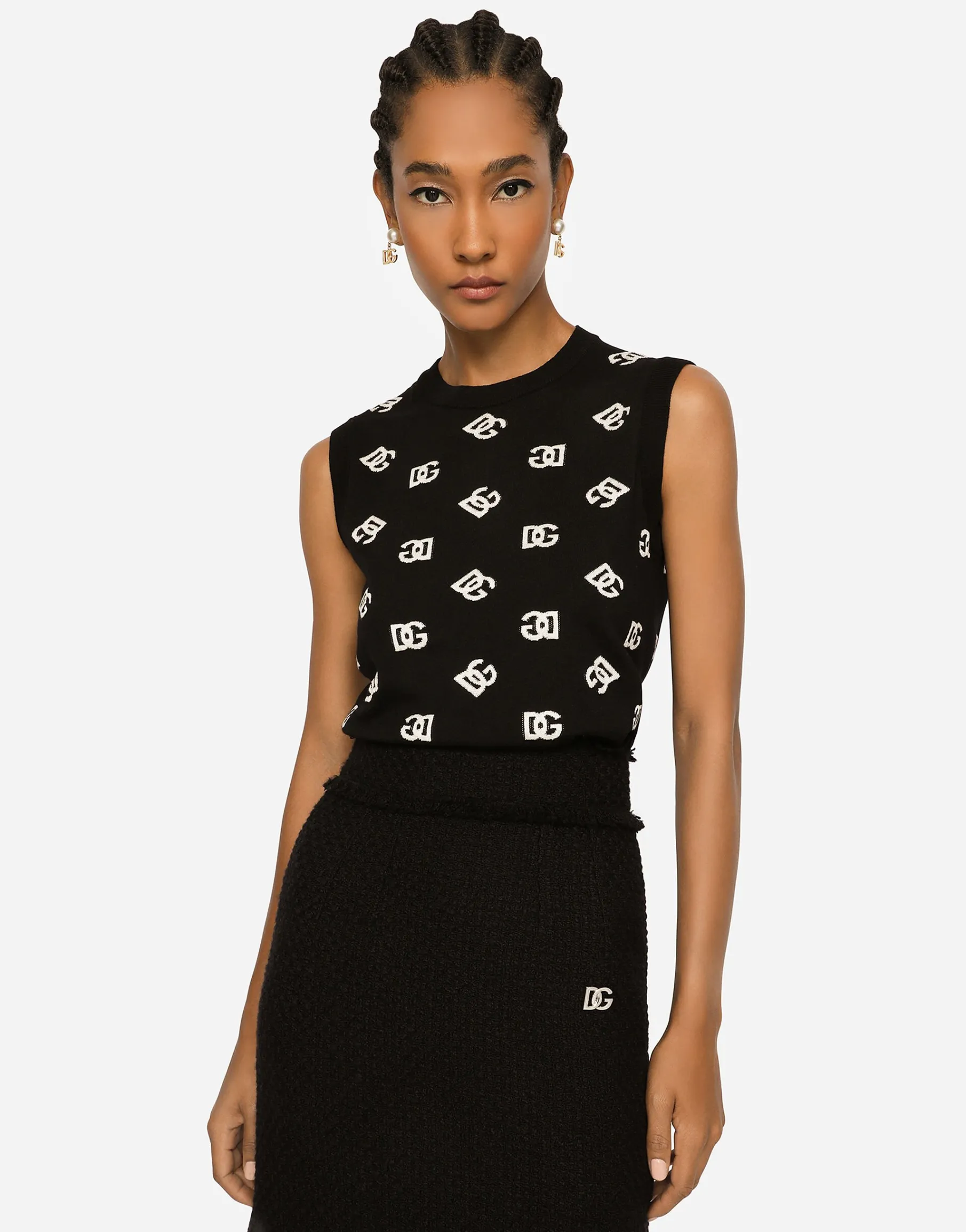 Wool and silk vest with all-over DG logo