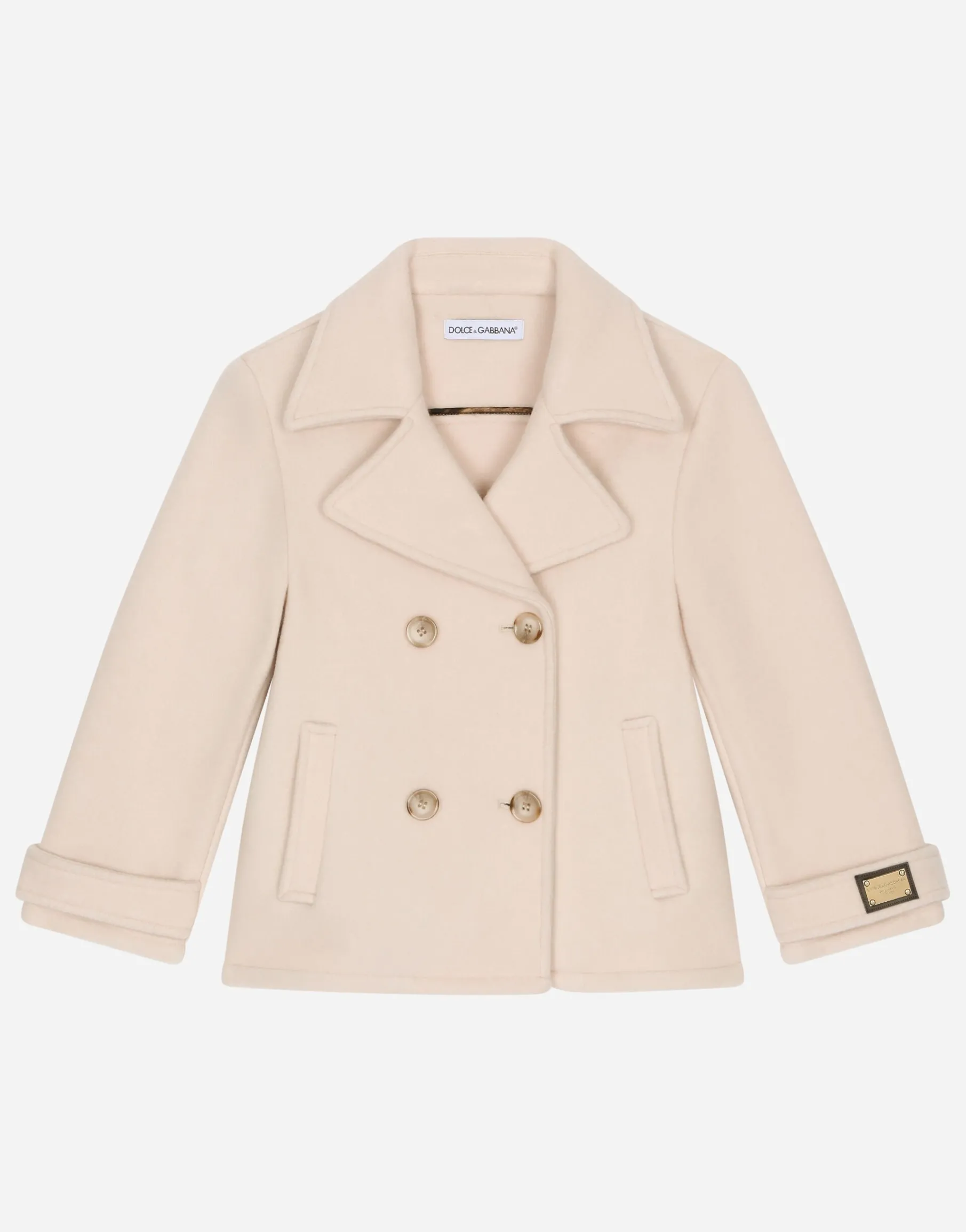 Wool baize pea coat with logo tag