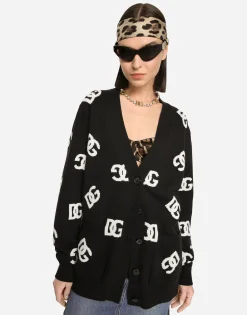 Wool cardigan with DG inlay