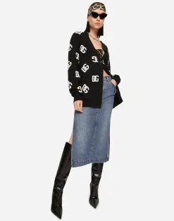 Wool cardigan with DG inlay