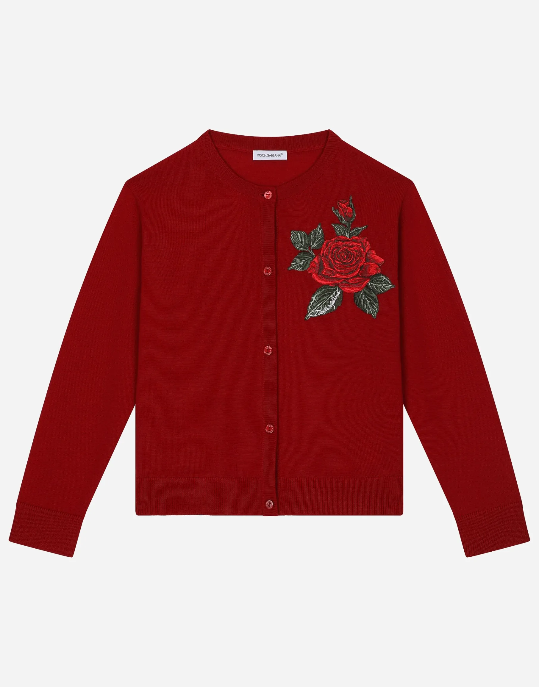 Wool cardigan with rose patch