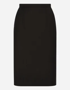 Wool crepe midi pencil skirt