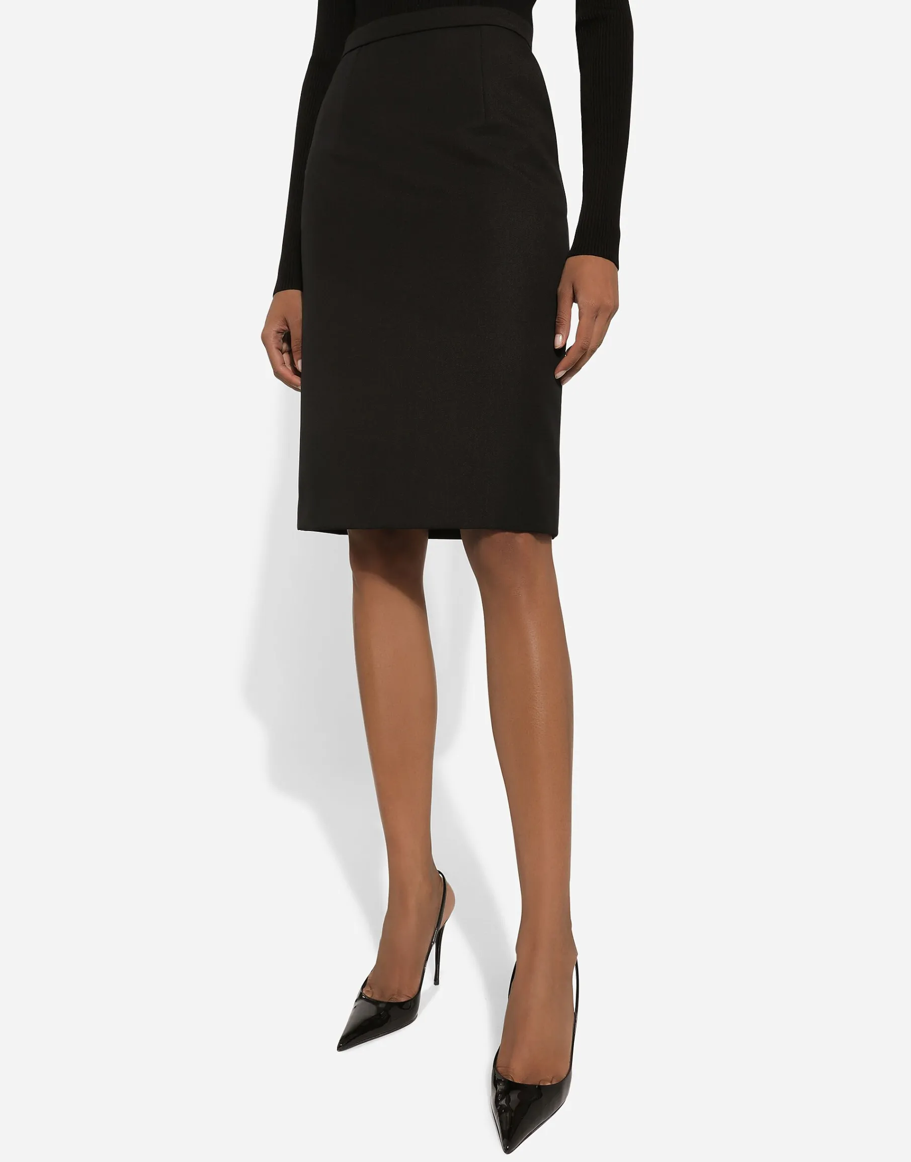 Wool crepe midi pencil skirt