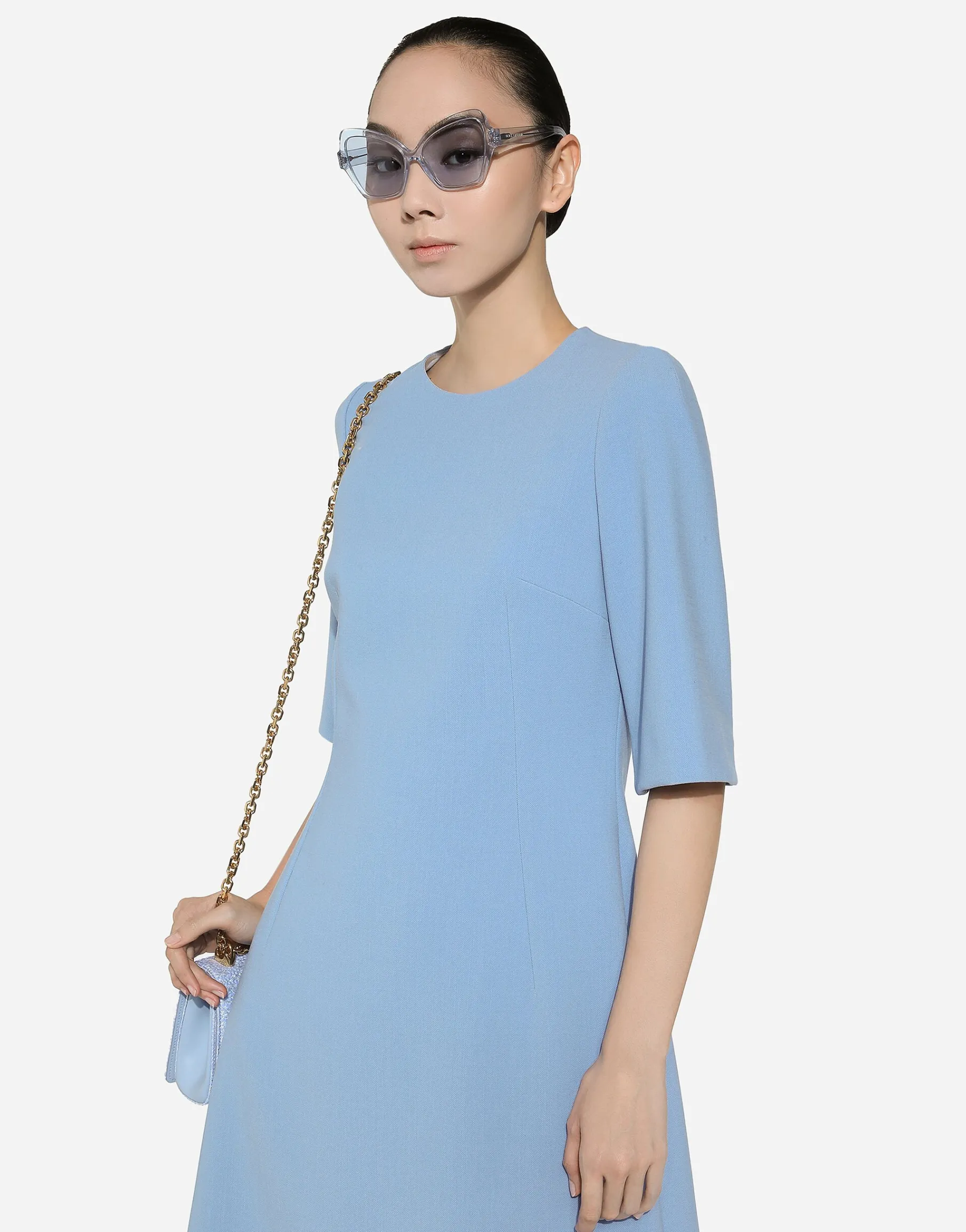 Wool crêpe midi fit-and-flare dress