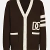 Wool fisherman’s rib cardigan with DG logo patch
