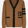 Wool fisherman’s rib cardigan with DG logo patch
