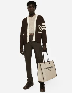 Wool fisherman’s rib cardigan with DG logo patch