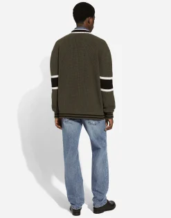 Wool fisherman’s rib-knit cardigan with DG logo patch