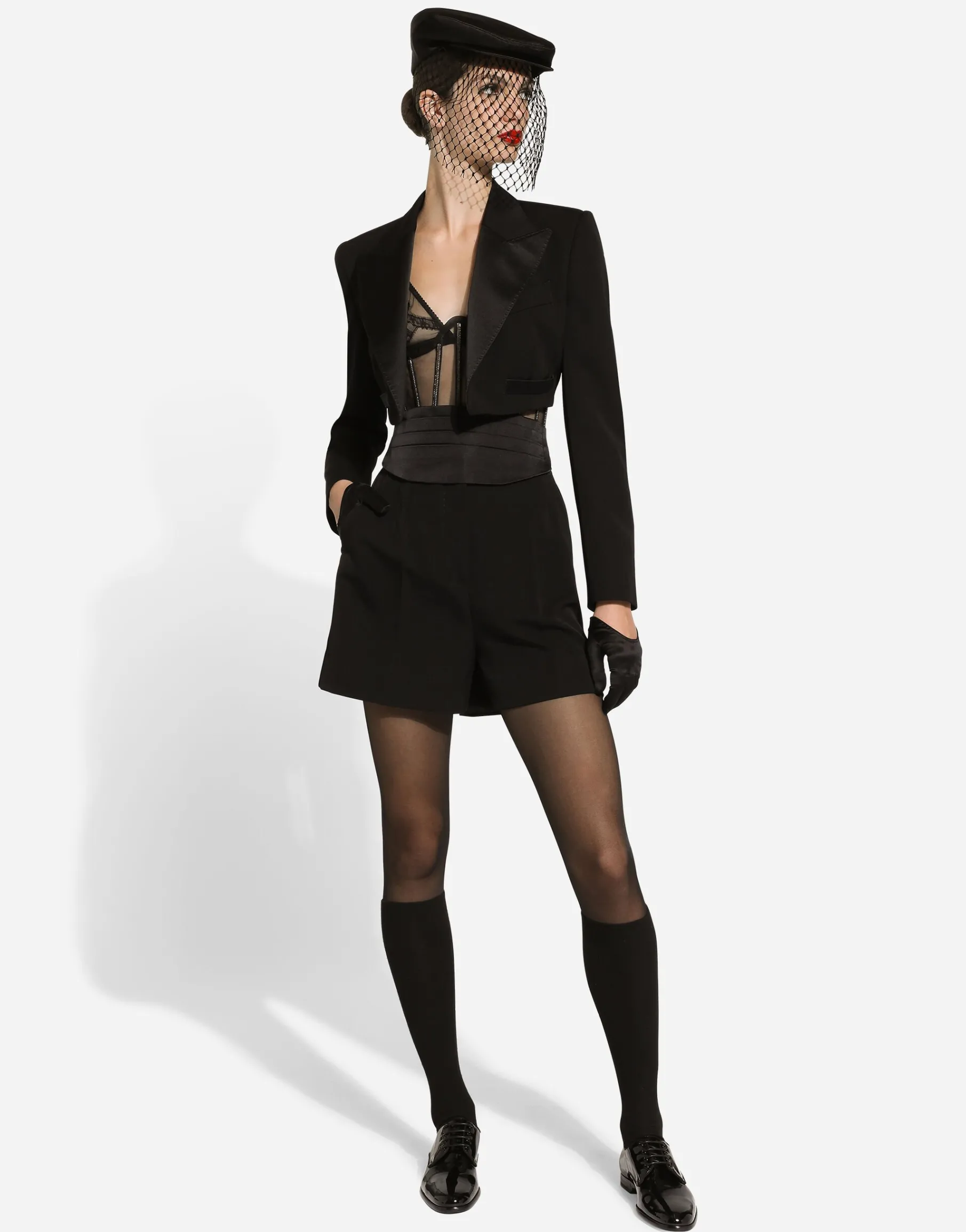 Wool gabardine tuxedo shorts