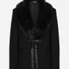 Wool jacket with faux fur collar
