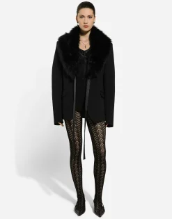 Wool jacket with faux fur collar