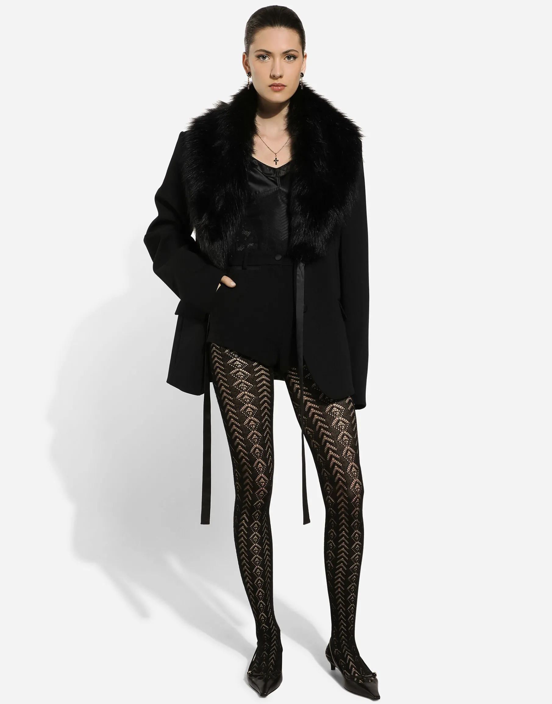Wool jacket with faux fur collar