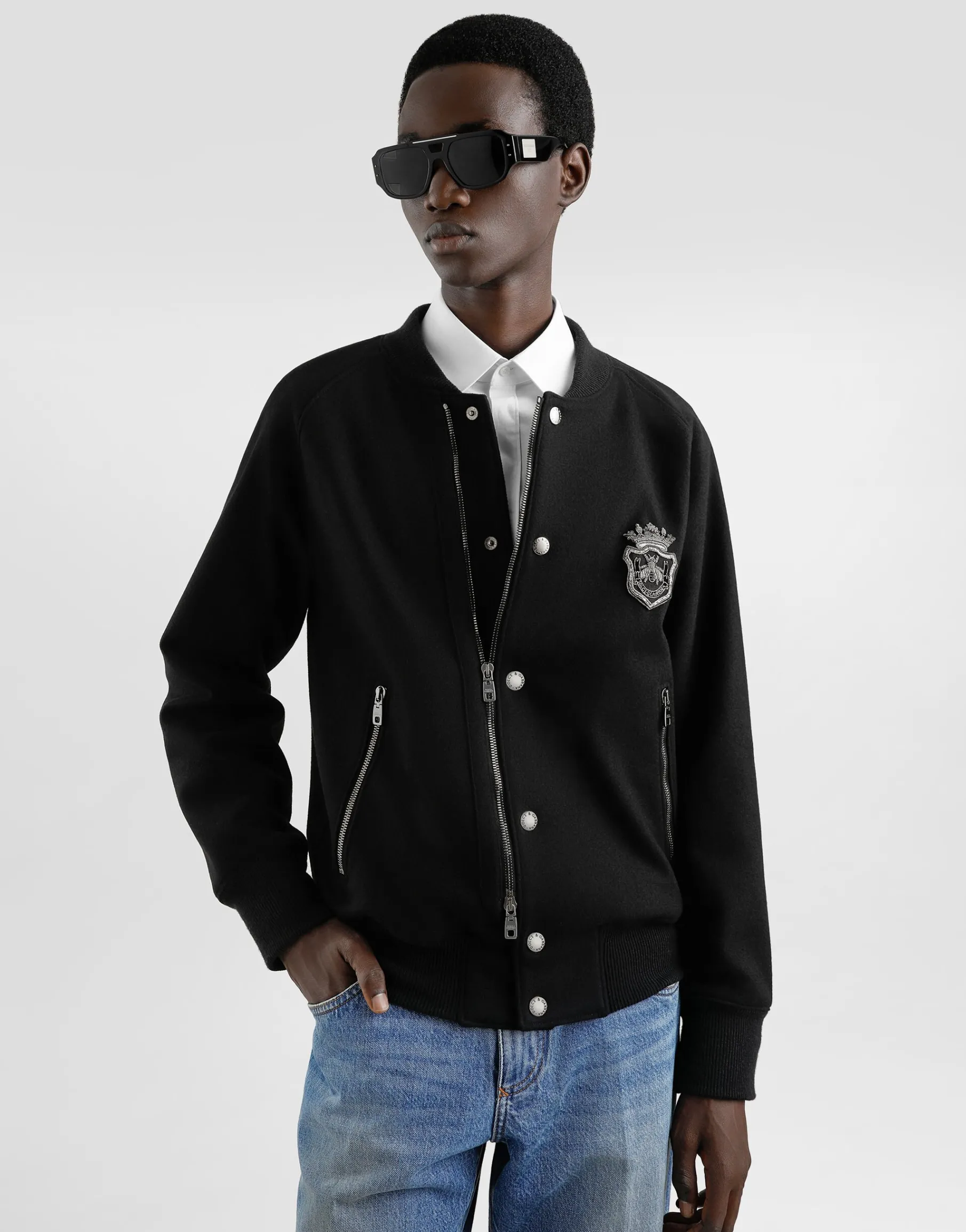 Wool jacket with patch