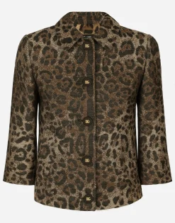 Wool jacquard Gabbana jacket with leopard design