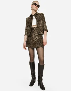 Wool jacquard Gabbana jacket with leopard design