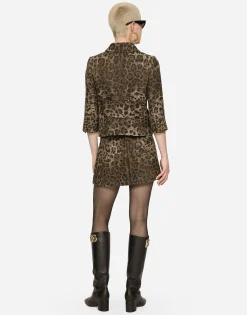 Wool jacquard Gabbana jacket with leopard design