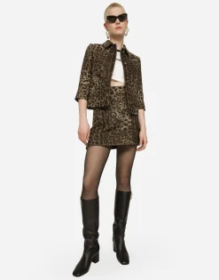 Wool jacquard Gabbana jacket with leopard design