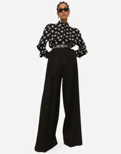 Wool jacquard pants with all-over DG logo