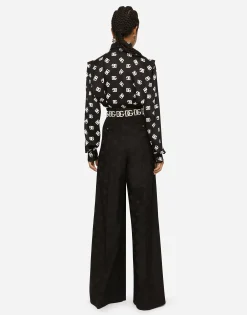 Wool jacquard pants with all-over DG logo