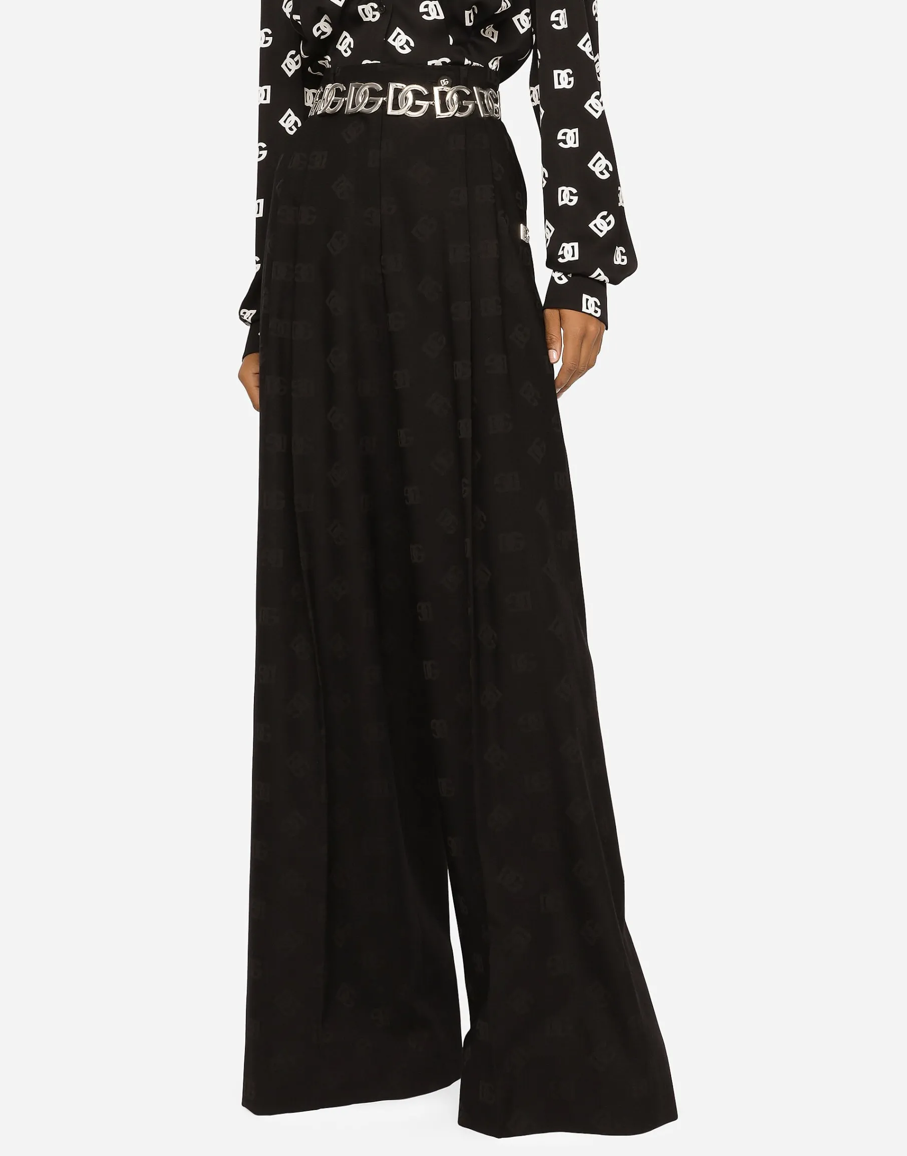 Wool jacquard pants with all-over DG logo