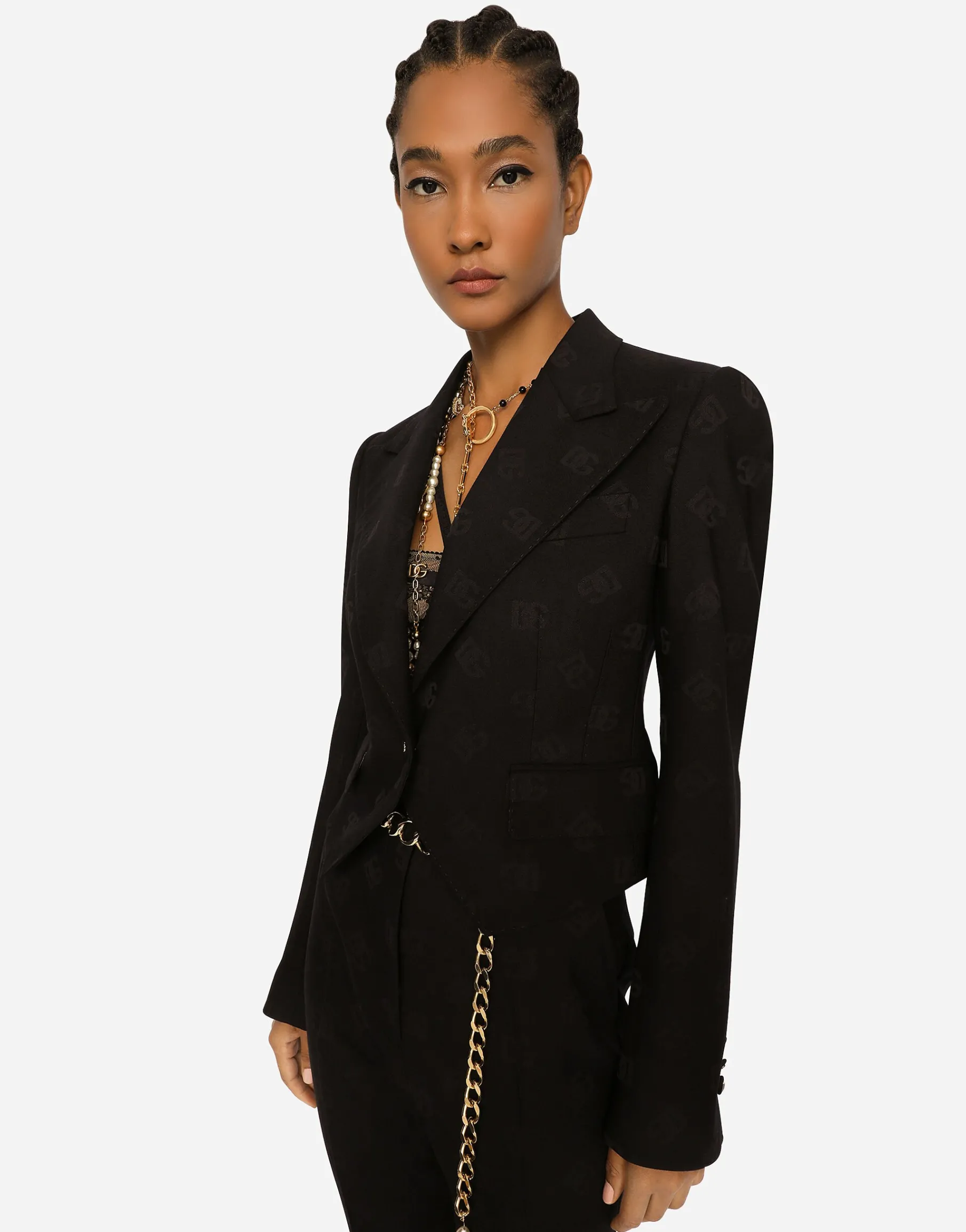 Wool jacquard Spencer jacket with all-over DG logo