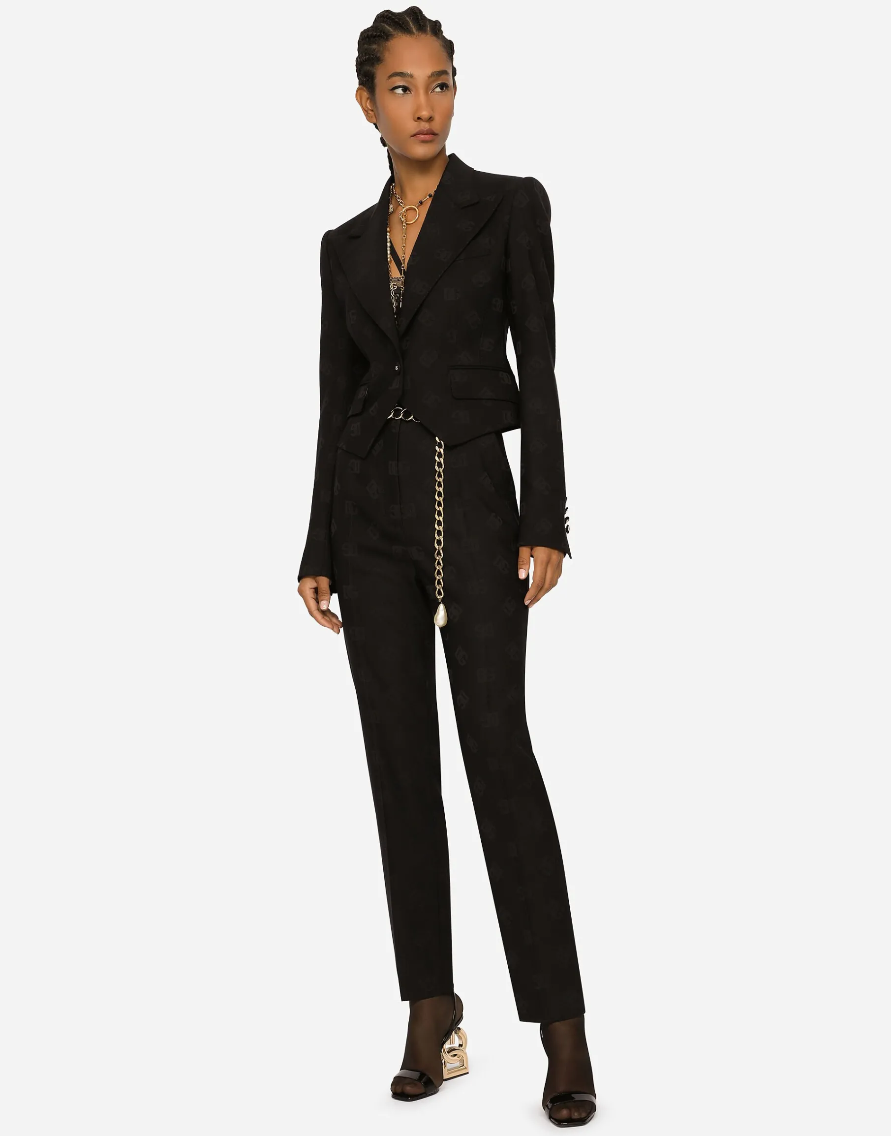 Wool jacquard Spencer jacket with all-over DG logo