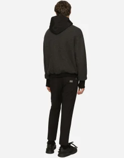 Wool jersey jacket with hood and logo