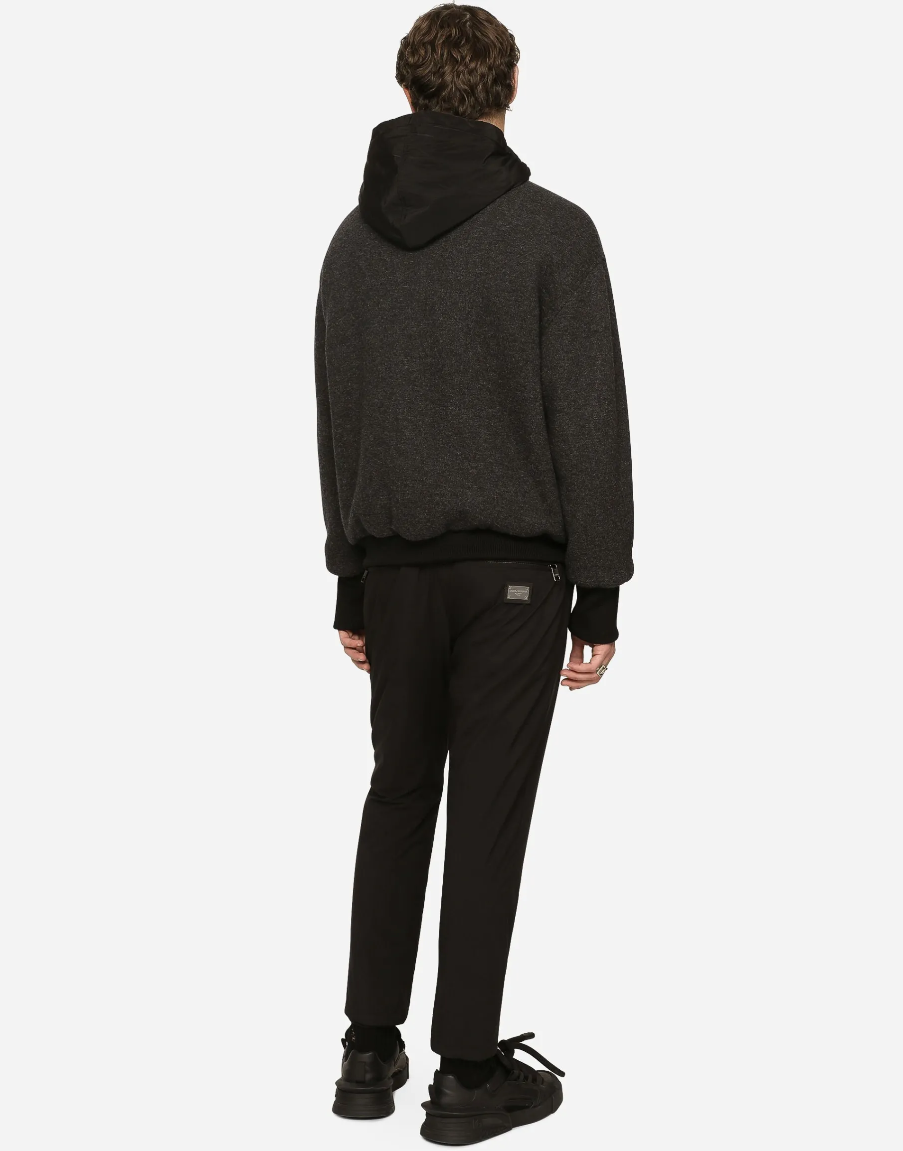 Wool jersey jacket with hood and logo