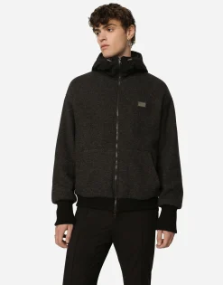 Wool jersey jacket with hood and logo