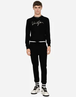 Wool jogging pants with embroidery