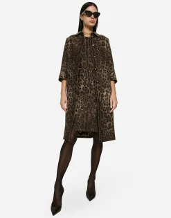 Wool midi dress with jacquard leopard design