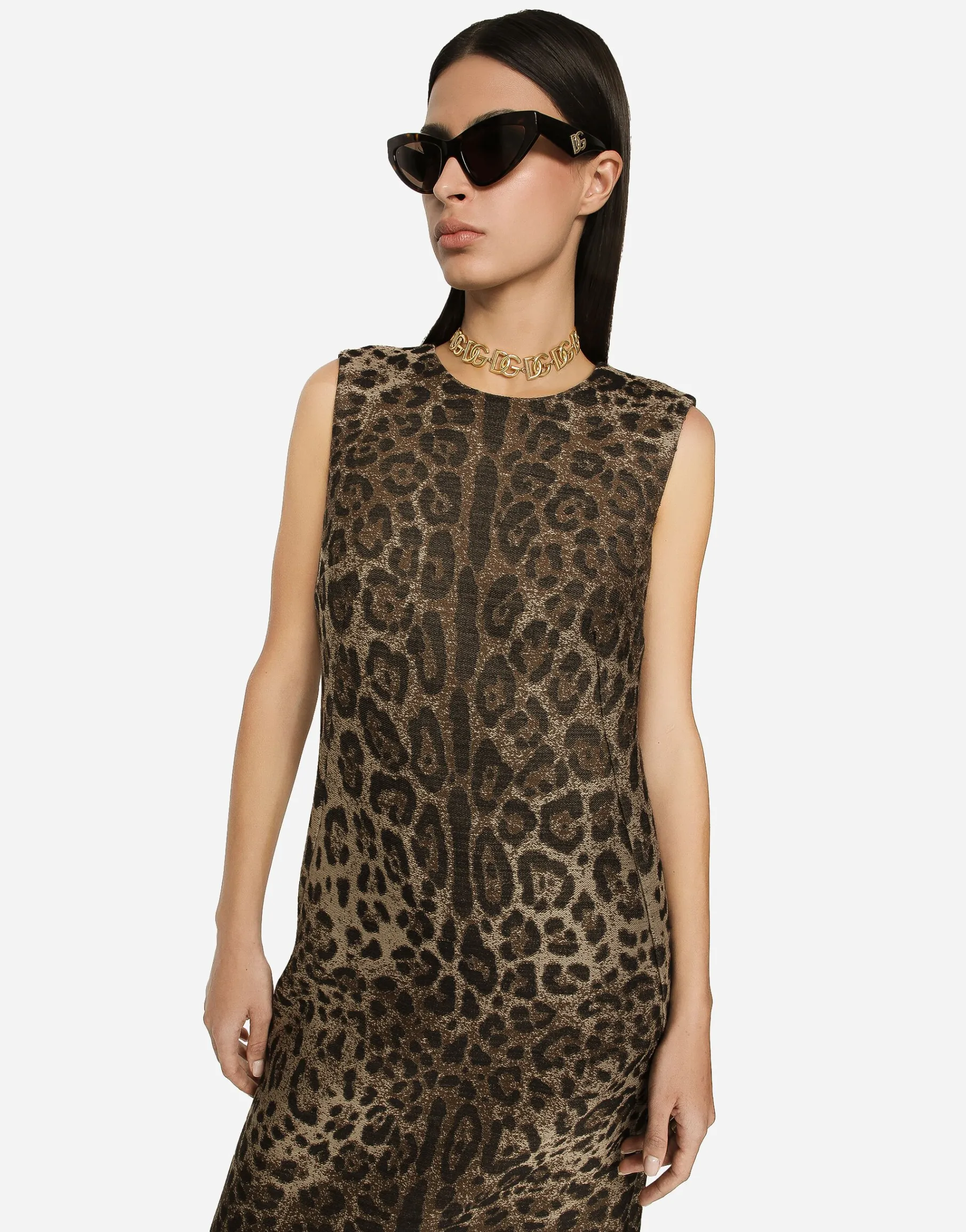 Wool midi dress with jacquard leopard design