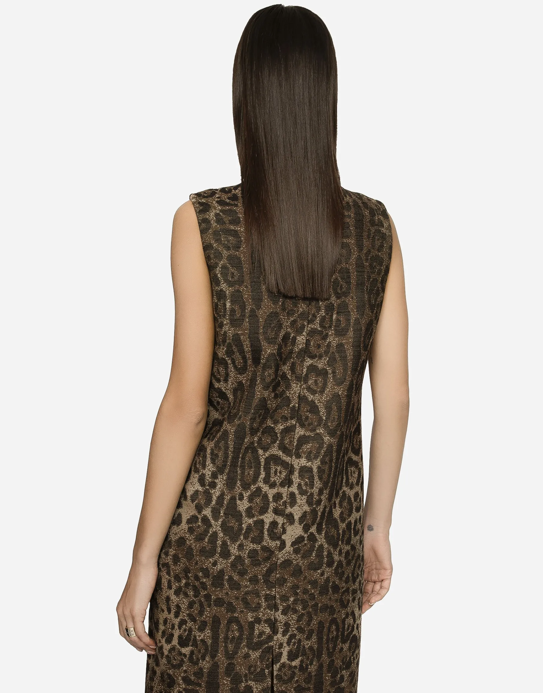 Wool midi dress with jacquard leopard design