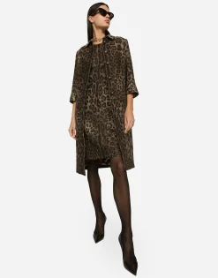 Wool midi dress with jacquard leopard design