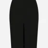 Wool midi pencil skirt with front slit