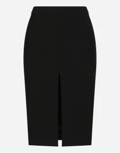Wool midi pencil skirt with front slit