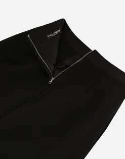 Wool midi pencil skirt with satin waistband