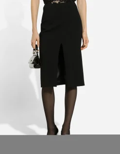 Wool midi pencil skirt with front slit