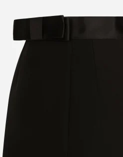 Wool midi pencil skirt with satin waistband