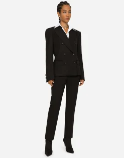 Wool pants with duchesse tuxedo band