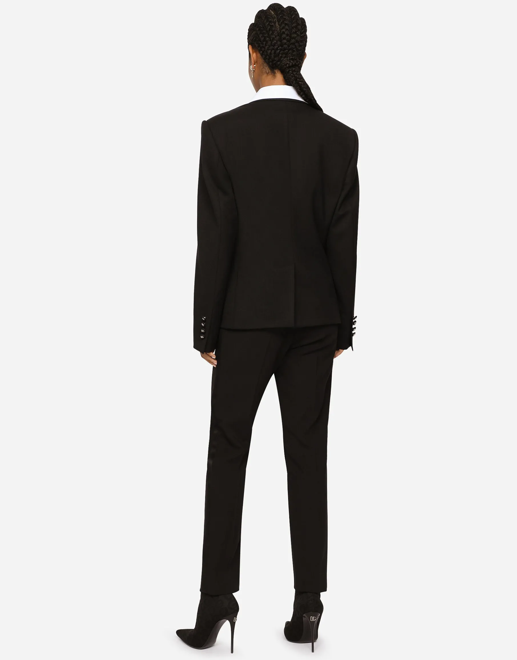Wool pants with duchesse tuxedo band