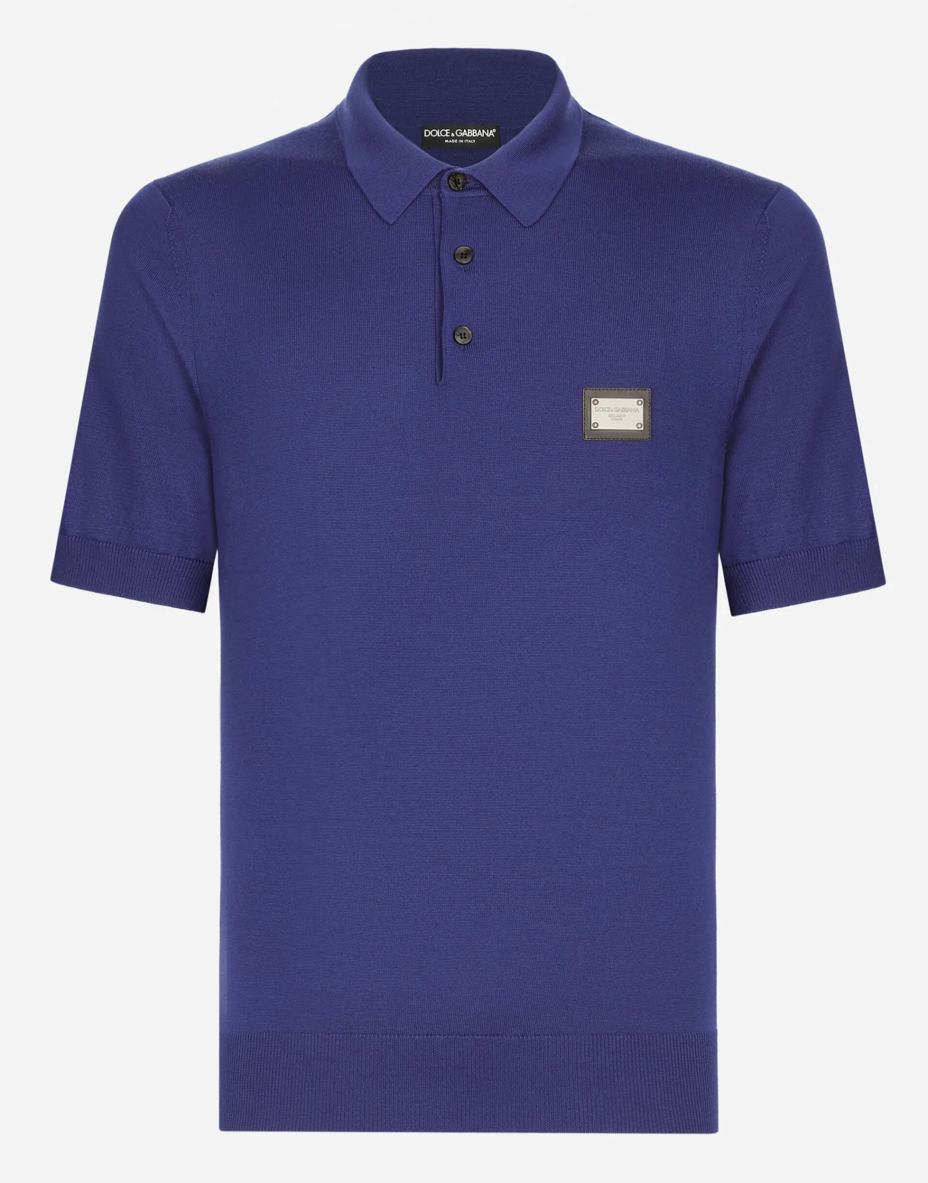 Wool polo-shirt with branded tag