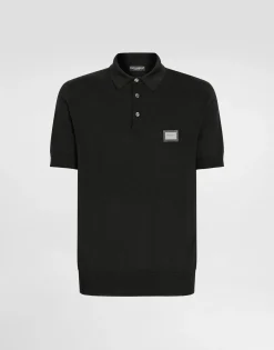 Wool polo-shirt with branded tag