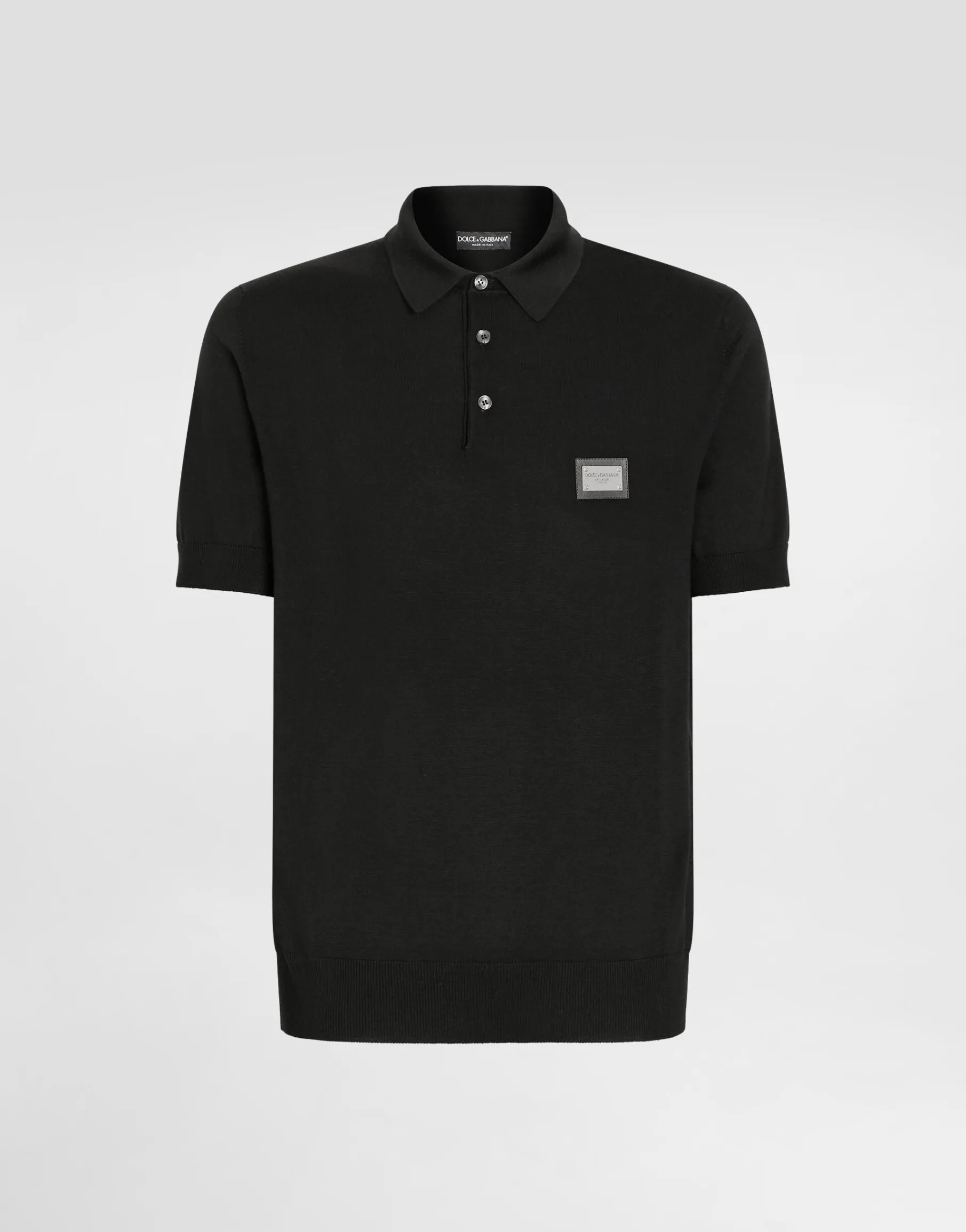 Wool polo-shirt with branded tag