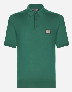 Wool polo-shirt with branded tag