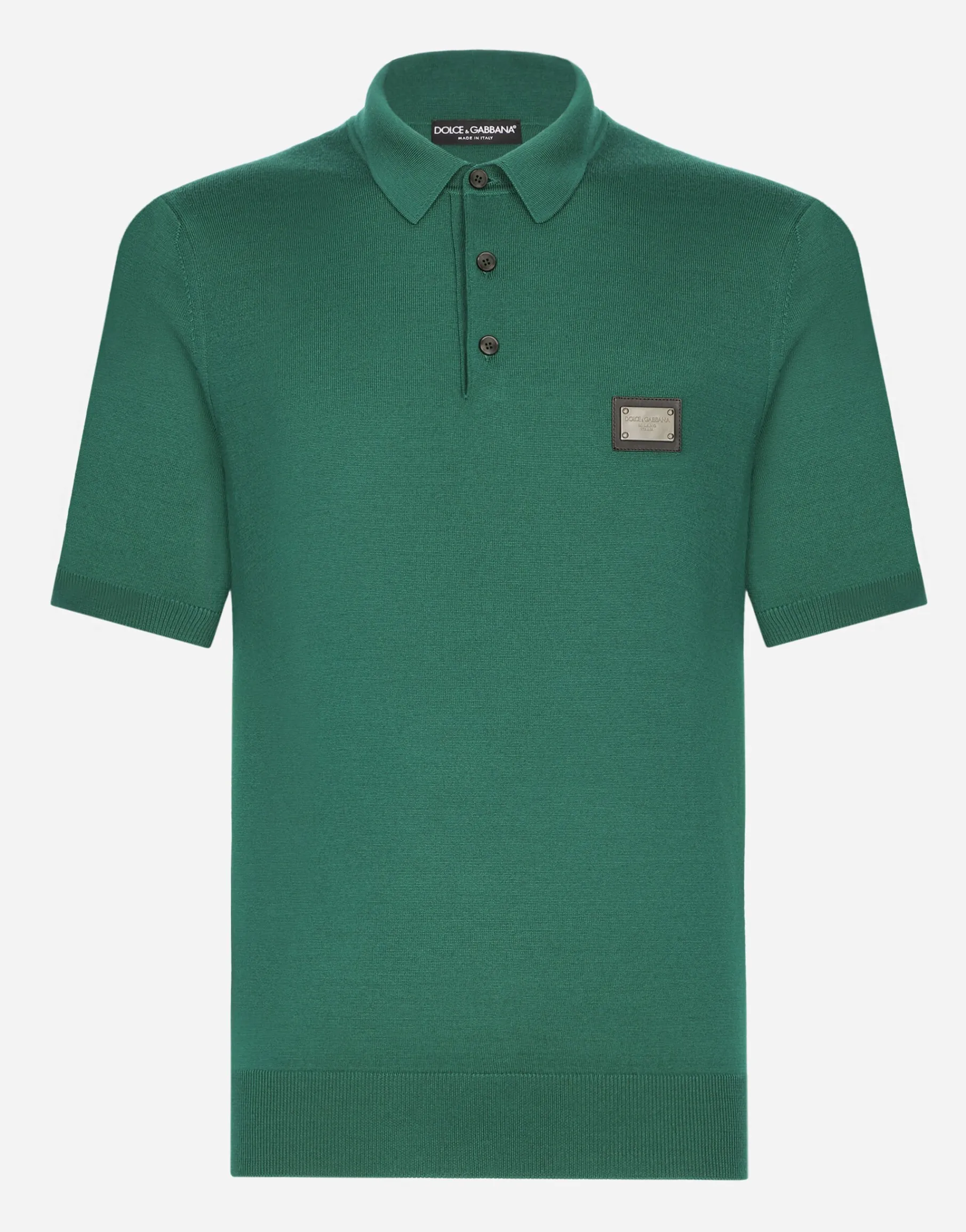 Wool polo-shirt with branded tag