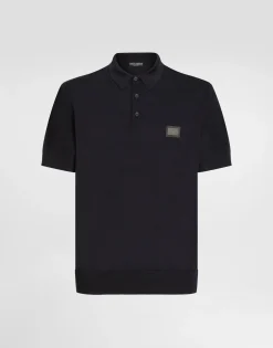 Wool polo-shirt with branded tag